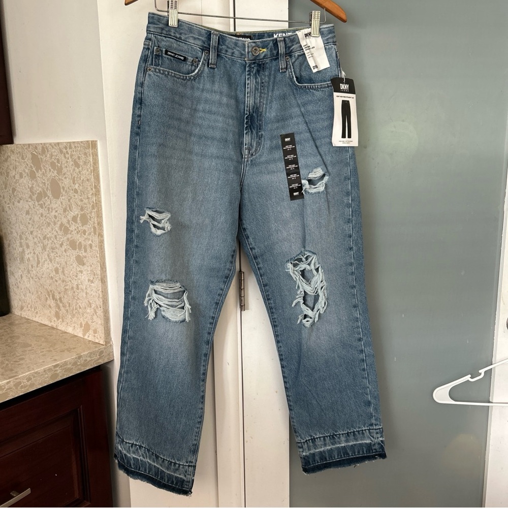 DKNY Jeans Womens Kent Blue Denim High Rise Straight Leg Ankle Jeans 29 E1RR0743